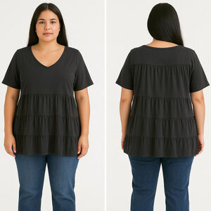 Roaman's Black Tiered V Neck Tunic Top Plus Size 2X
